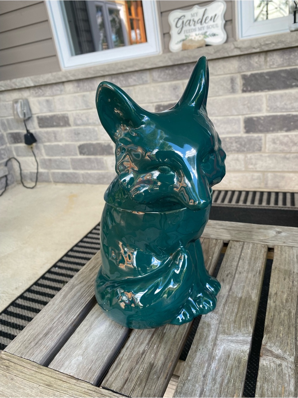 Ceramic Fox Treat Jar in Deep Teal